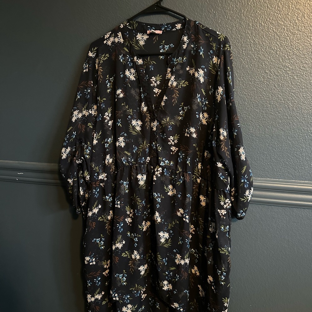 Mauve Black Floral Long Sleeve Dress